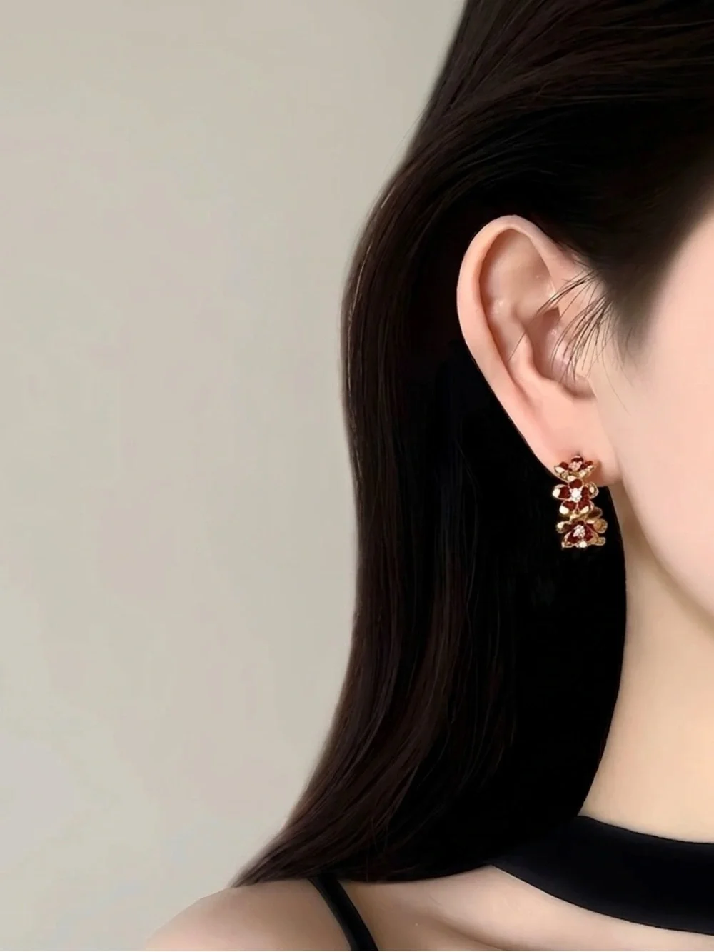 NEW Niche Design Red Floral Hoop Earrings - S925 Sterling Silver Posts